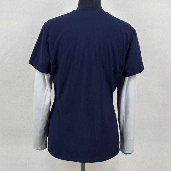 Scrub Kulture Womens Medium Purple Pink Trim V Neck Scrub Top Uniform Pockets - Picture 2 of 9